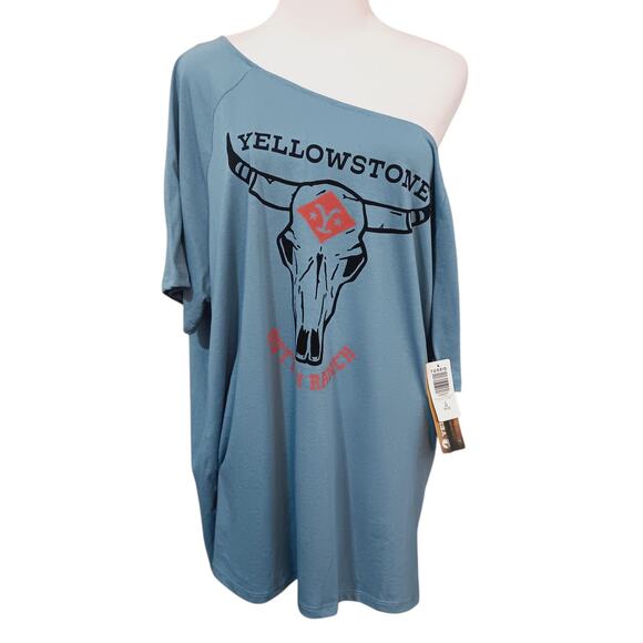 NEW‎ TORRID 2 Yellowstone Off-Shoulder Top Shirt Tee Plus 2X Blue Soft Country - Picture 6 of 6